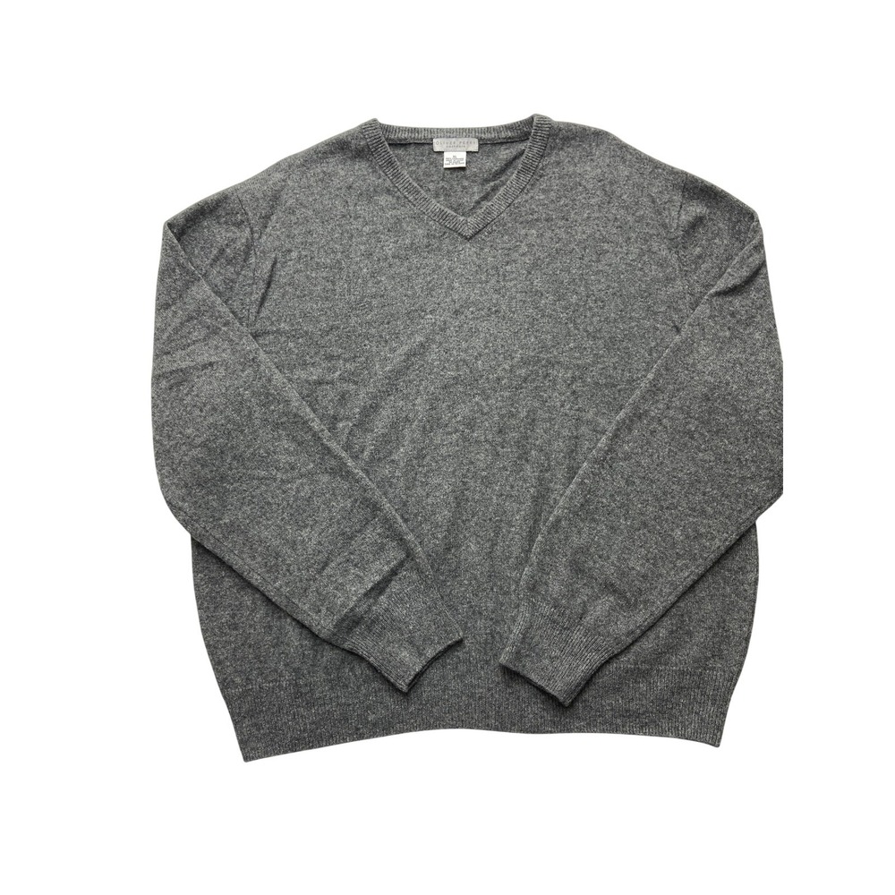 Oliver Perry Sweater Mens XL Gray Cashmere V Neck Knit Pullover Long Sleeve
